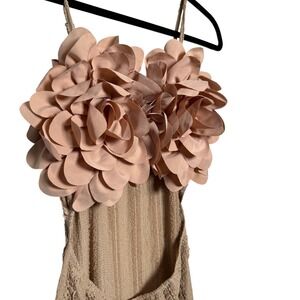 Tan Nude Maxi Dress with Flowers